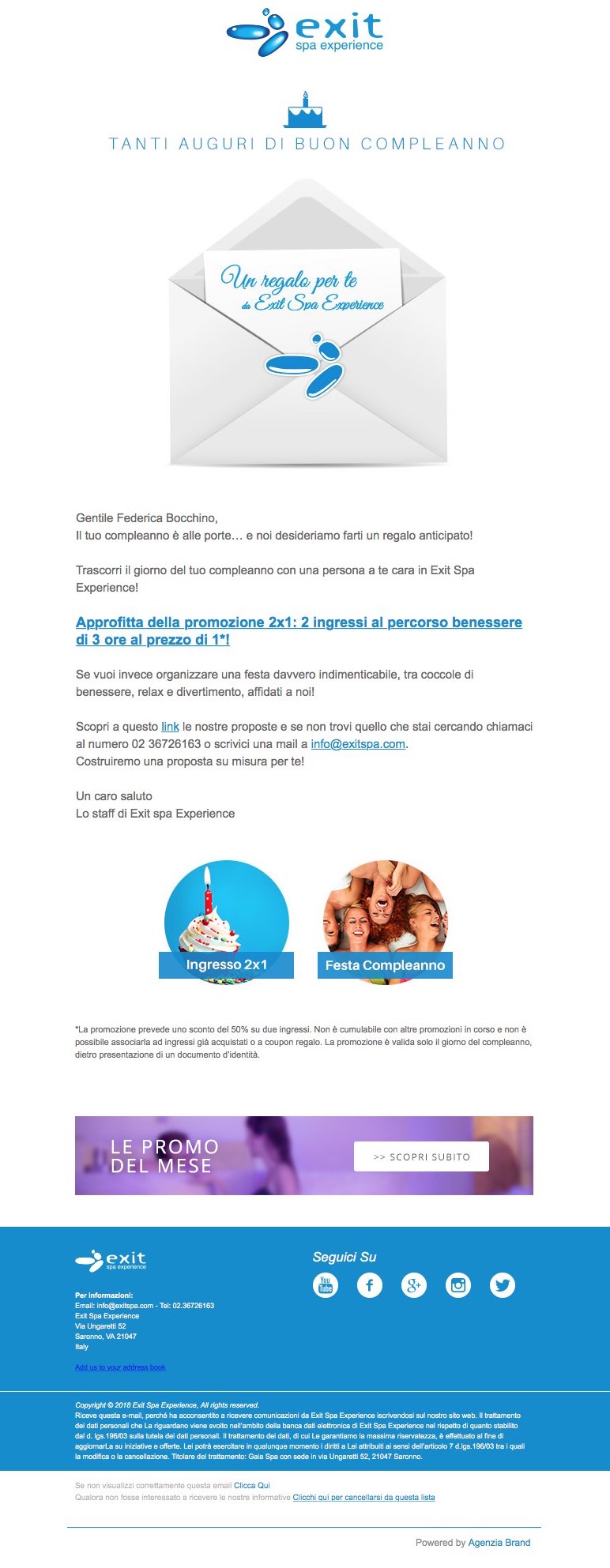 NEWSLETTER COMPLEANNO EXIT SPA 