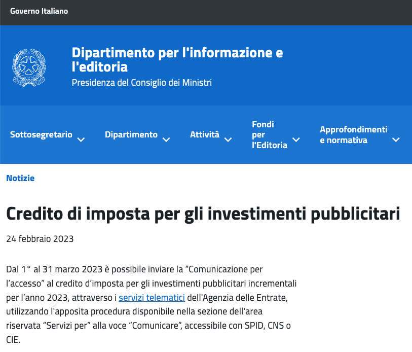 Credito di imposta per budget pubblicitari